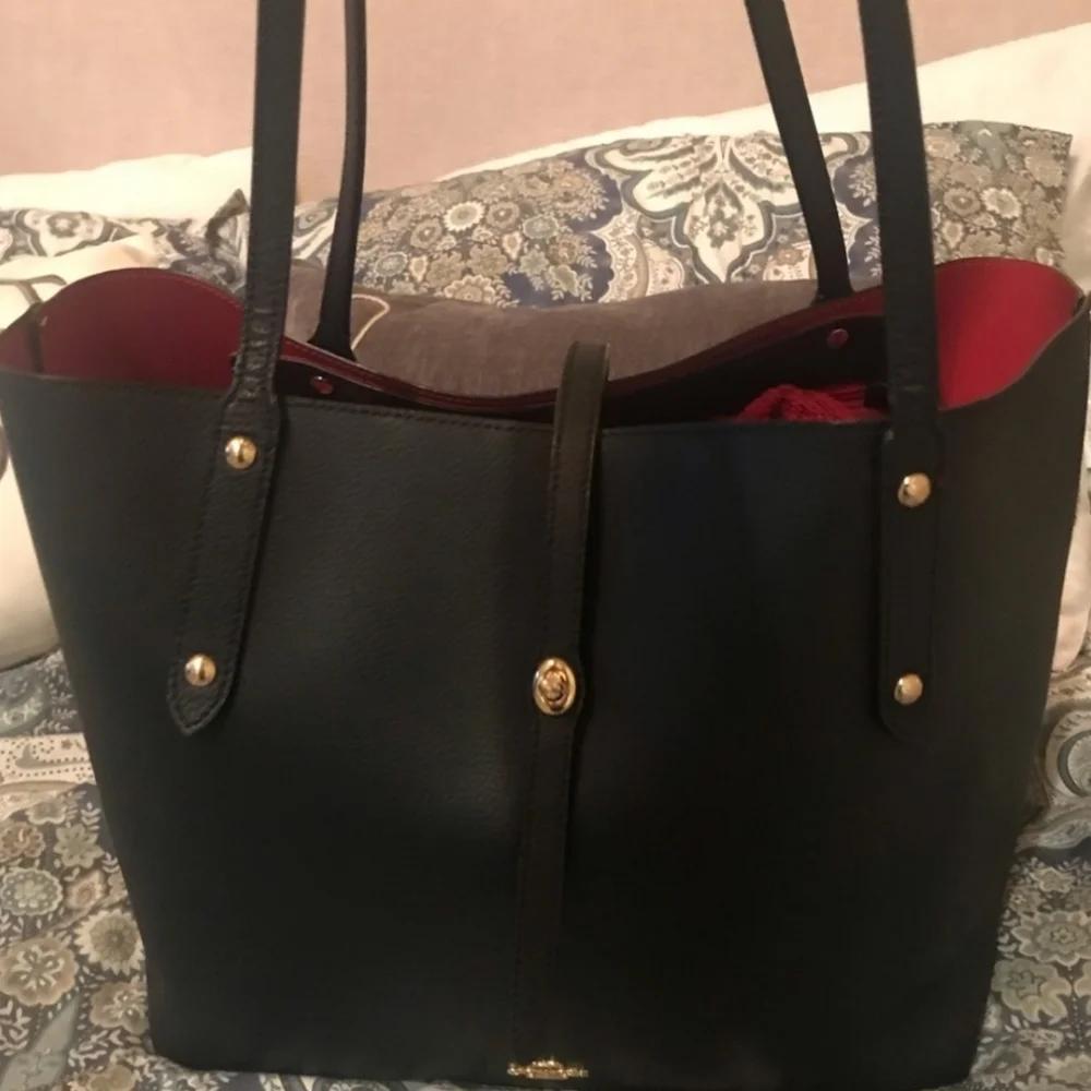 Coach Black Tote with Red Interior